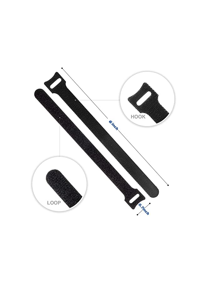 PROMASS 80PCS Reusable Cable Ties, Black Adjustable 6-Inch Cord Organizer Ties, Multi-purpose Hook Loop Cable Management Wire Ties for Organizing Home, Office, Data Centers  - Image 2