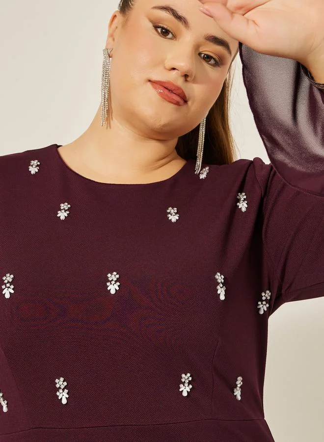 Styli Styli Plus Size Embellished Long Sleeves A-Line Midi Dress