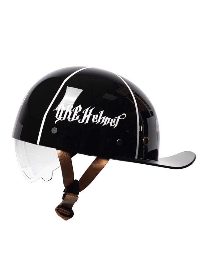 Retro Half Helmet for Men and Women - Winter Style Motorcycle Scooter Helmet with Clear Lens, Black