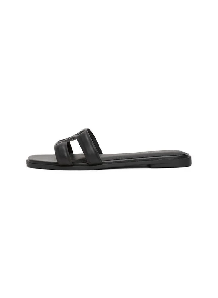 Tommy Hilfiger Black Leather TH Monogram Strap Mules for Women | Best Price UAE