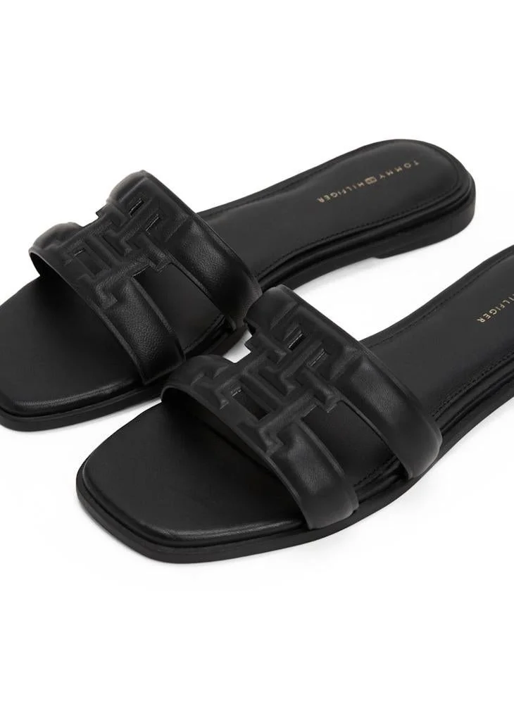 Tommy Hilfiger Black Leather TH Monogram Strap Mules for Women | Best Price UAE
