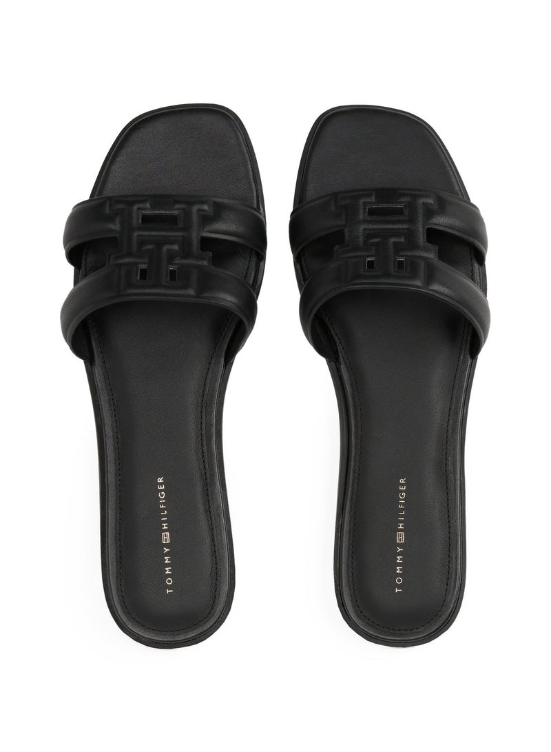 TOMMY HILFIGER Leather TH Monogram Strap Mules - Image 1