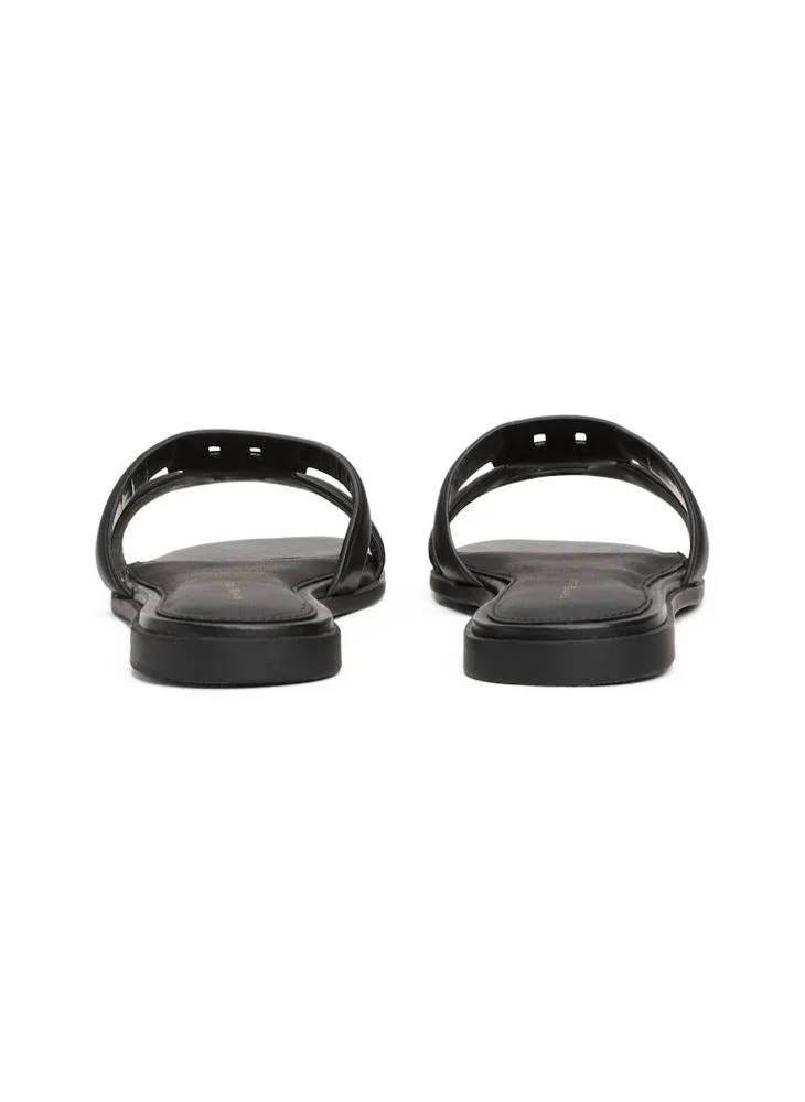 Tommy Hilfiger Black Leather TH Monogram Strap Mules for Women | Best Price UAE