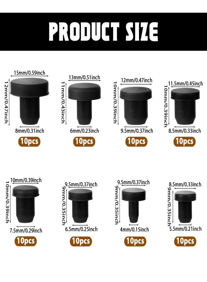 cobee 80 Pcs Silicone Rubber Hole Plug, 8 Sizes Plastic Hole Plugs Silicone Plug Cap Set, Black High Temp T-Type Hole Plug for Powder Coating Waterproof Sealing Plugs Pipe Holes Test Tube Plugs - Image 2