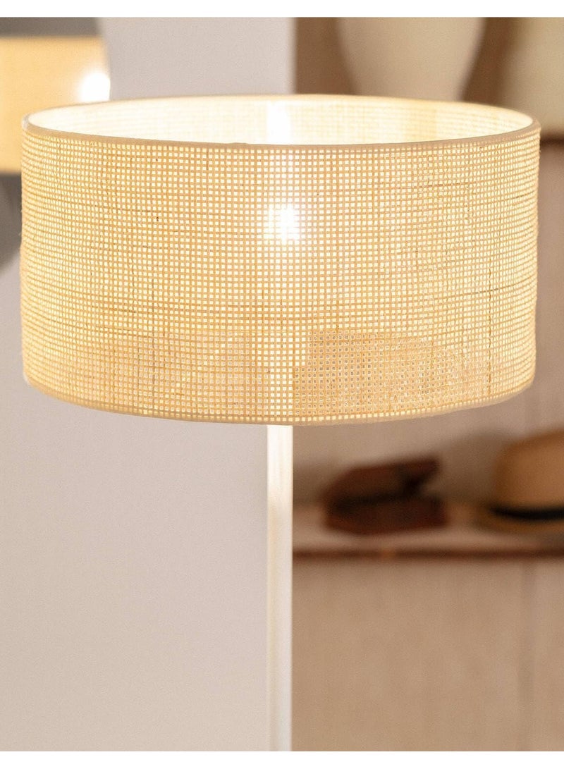 بريمو بلس مصباح أرضي بطابع أوروبي بسيط أبيض , مصباح طويل قائم بنمط ريفي مع عاكس للضوء من الكتان، مصباح قائم للقراءة لغرفة المعيشة، مصباح عمود طويل لغرفة النوم/العائلة/المكتب - Image 2