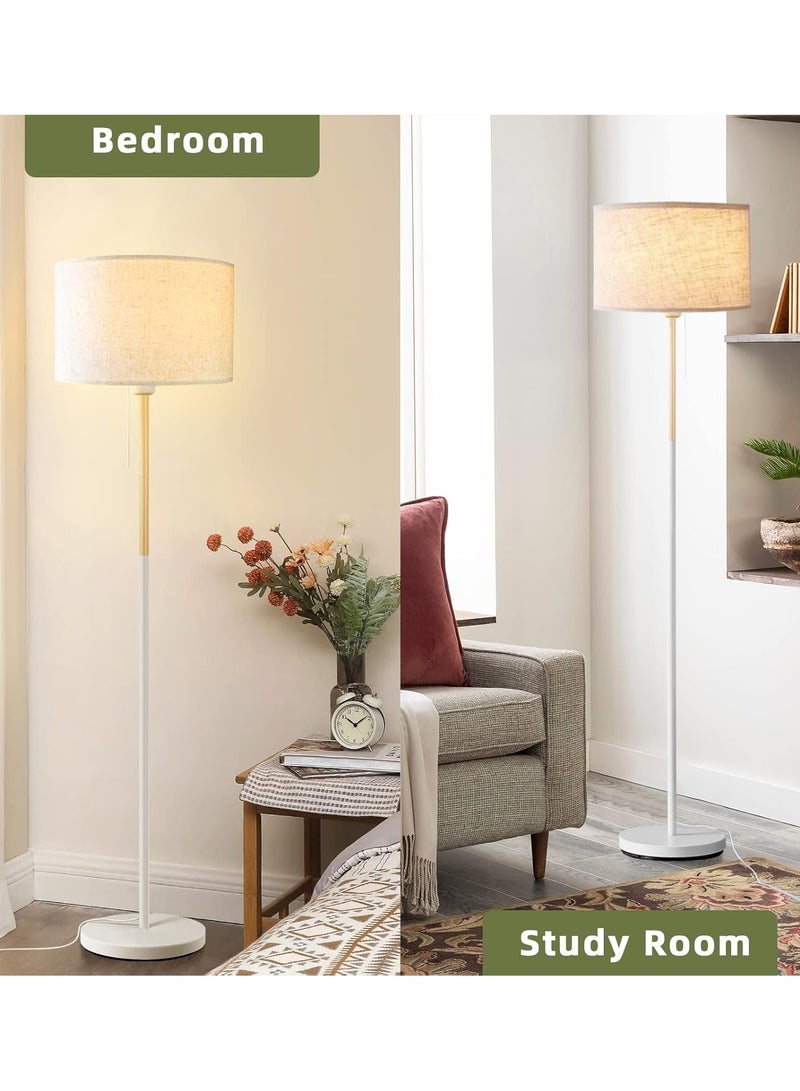 بريمو بلس مصباح أرضي بطابع أوروبي بسيط أبيض , مصباح طويل قائم بنمط ريفي مع عاكس للضوء من الكتان، مصباح قائم للقراءة لغرفة المعيشة، مصباح عمود طويل لغرفة النوم/العائلة/المكتب - Image 3