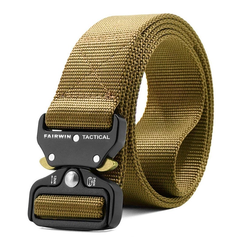 FAIRWIN Tactical Belt, Military Style Webbing Riggers Web Belt Heavy-Duty Quick-Release Metal Buckle (Tan, S 30"-36") - Image 1