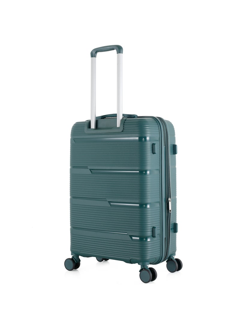 اتش تي حقيبة سفر H.T Checked Luggage - حقائب سفر متينة ذات غلاف صلب مزودة بعجلات دوارة ومقبض تلسكوبي وسحابات مضادة للسرقة (65 لتر، حقيبة سفر خفيفة الوزن) (أخضر داكن، مقاس صغير 24 بوصة) - Image 3