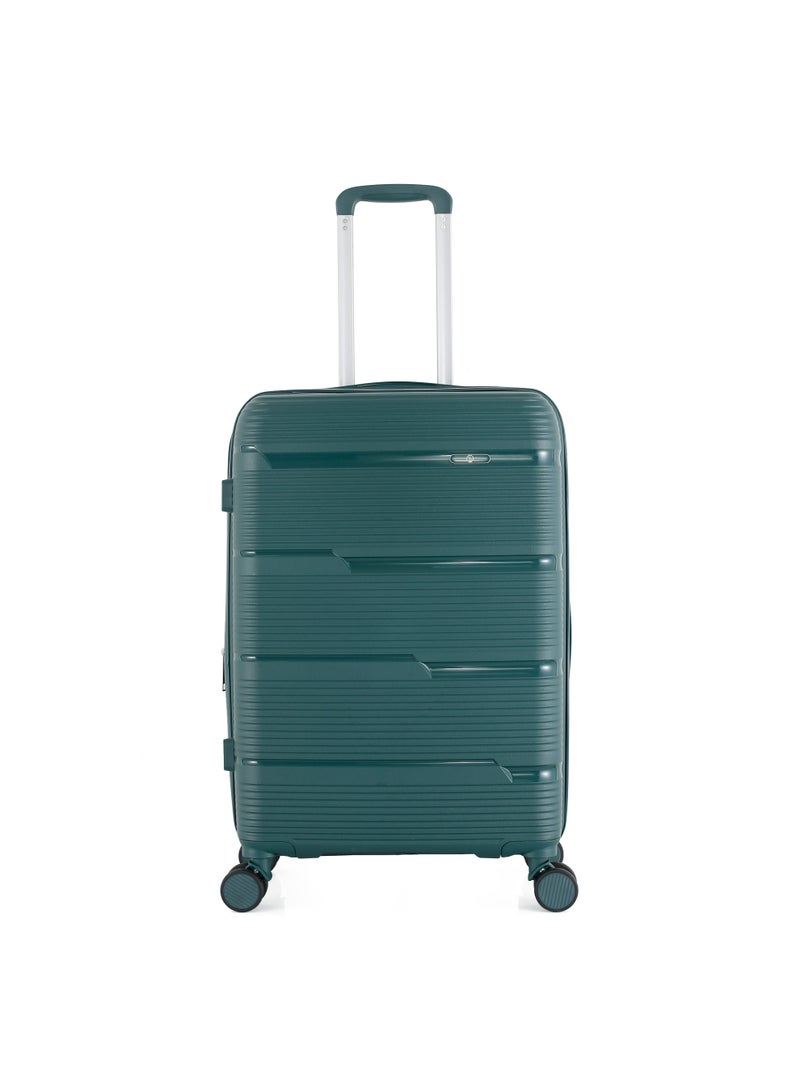 اتش تي حقيبة سفر H.T Checked Luggage - حقائب سفر متينة ذات غلاف صلب مزودة بعجلات دوارة ومقبض تلسكوبي وسحابات مضادة للسرقة (65 لتر، حقيبة سفر خفيفة الوزن) (أخضر داكن، مقاس صغير 24 بوصة) - Image 1