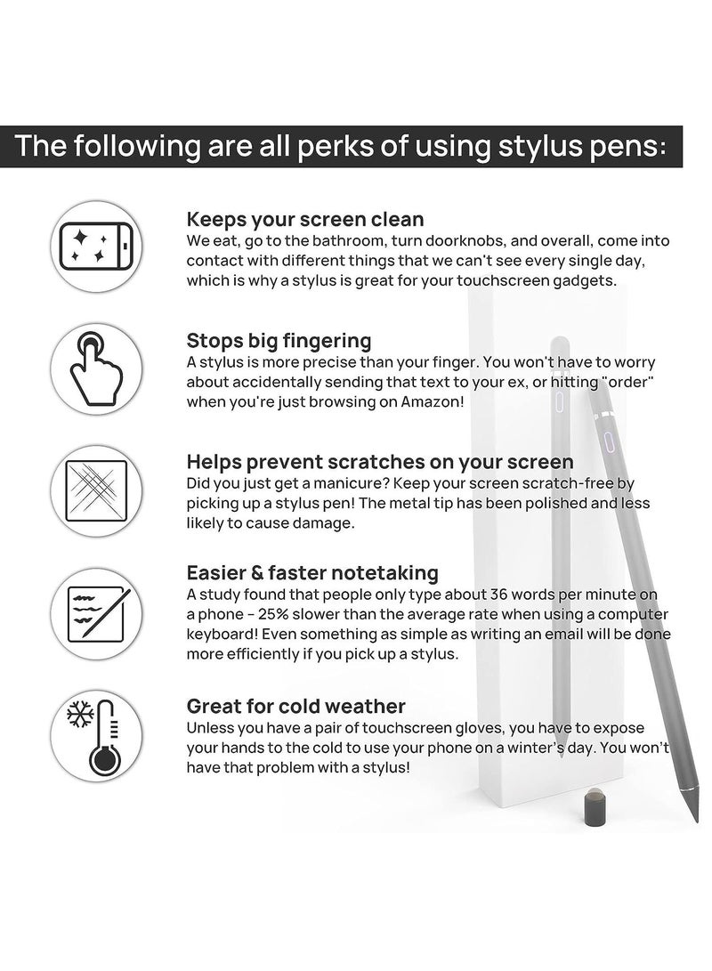 ELTRAZONE Stylus Pens for Touch Screens, Upgraded Pencil Compatible with iPad Generation Pro Air Mini iPhone Galaxy Surface Kindle Fire Android Alternative Tablet Stylist Smart Digital Drawing Pen (Jet Black) - Image 2