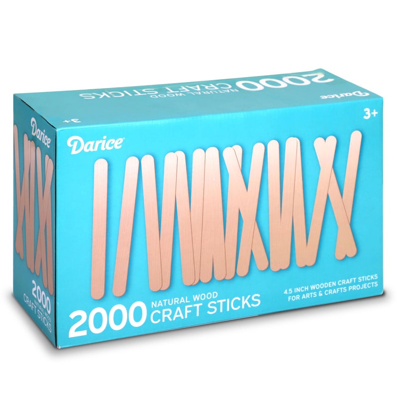 Darice 2000 Pcs Popsicle Stick, 4.5" Natural Wood Craft Sticks Supplies, Ice-Cream Stick Pop, Ages 3+ - Image 1