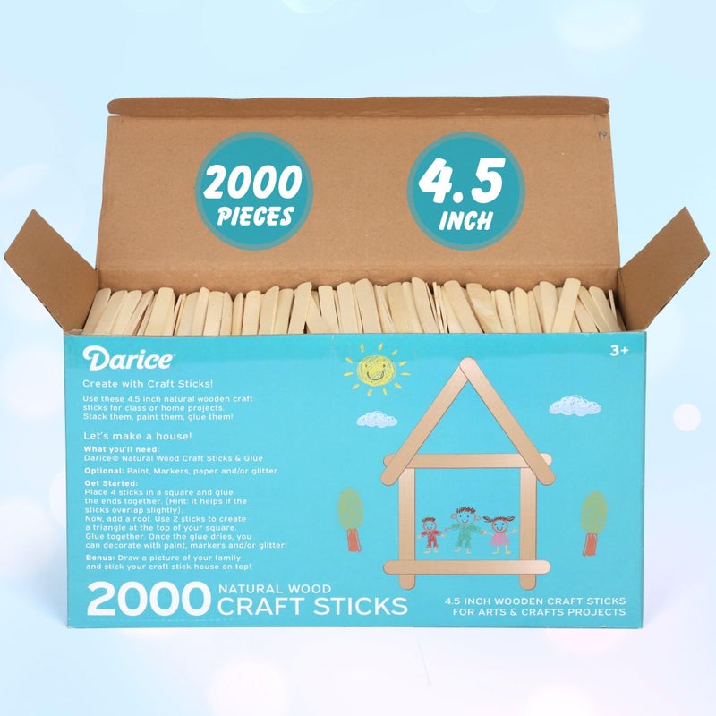 Darice 2000 Pcs Popsicle Stick, 4.5" Natural Wood Craft Sticks Supplies, Ice-Cream Stick Pop, Ages 3+ - Image 2