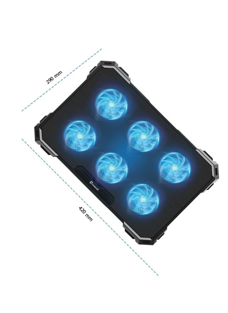 Generic Standard Laptop Cooler Support ICE-06N With blue Led of fans - With rolling speeder, 2USB ports & 6 Levels (418 * 286 * 28 mm)  - Image 1