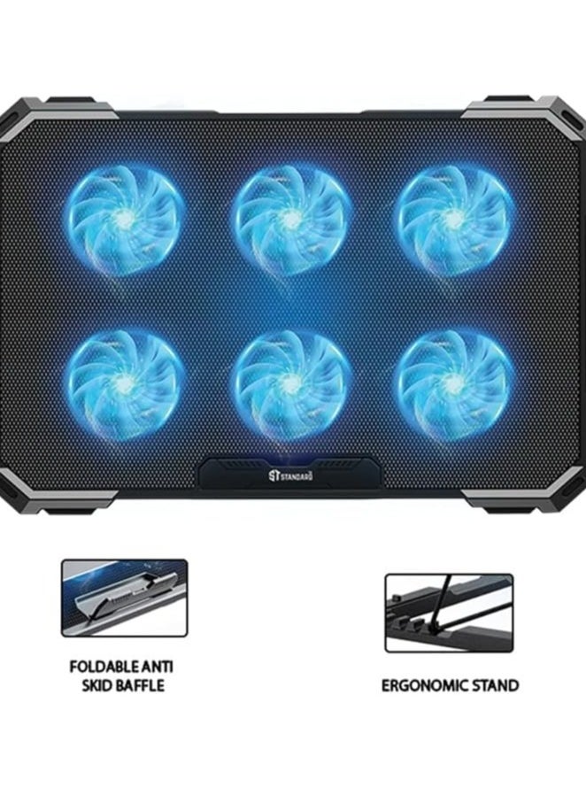 Generic Standard Laptop Cooler Support ICE-06N With blue Led of fans - With rolling speeder, 2USB ports & 6 Levels (418 * 286 * 28 mm)  - Image 3
