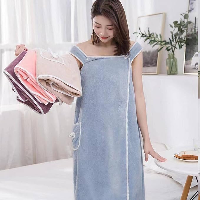 LX PRODUCTS LX PRODUCTS Off Shoulder Wearable Bath Towel Wrap Women Oversized Water Absorbent Beach Spa Gym Bathrobes Slip Dress Bathroom Towel Bathing Brown Pack OF1  - Image 3