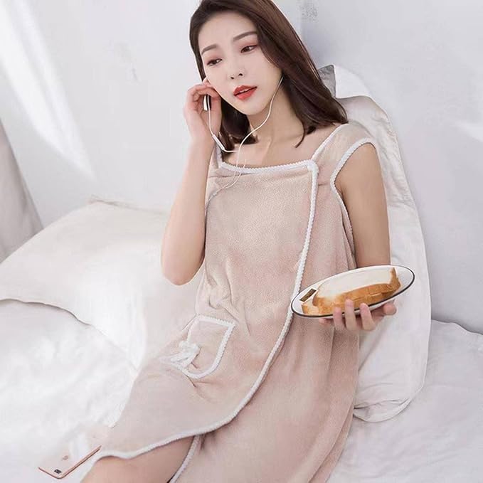 LX PRODUCTS LX PRODUCTS Off Shoulder Wearable Bath Towel Wrap Women Oversized Water Absorbent Beach Spa Gym Bathrobes Slip Dress Bathroom Towel Bathing Brown Pack OF1  - Image 5