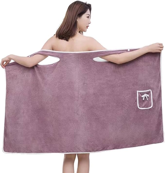 LX PRODUCTS LX PRODUCTS Off Shoulder Wearable Bath Towel Wrap Women Oversized Water Absorbent Beach Spa Gym Bathrobes Slip Dress Bathroom Towel Bathing Brown Pack OF1  - Image 1