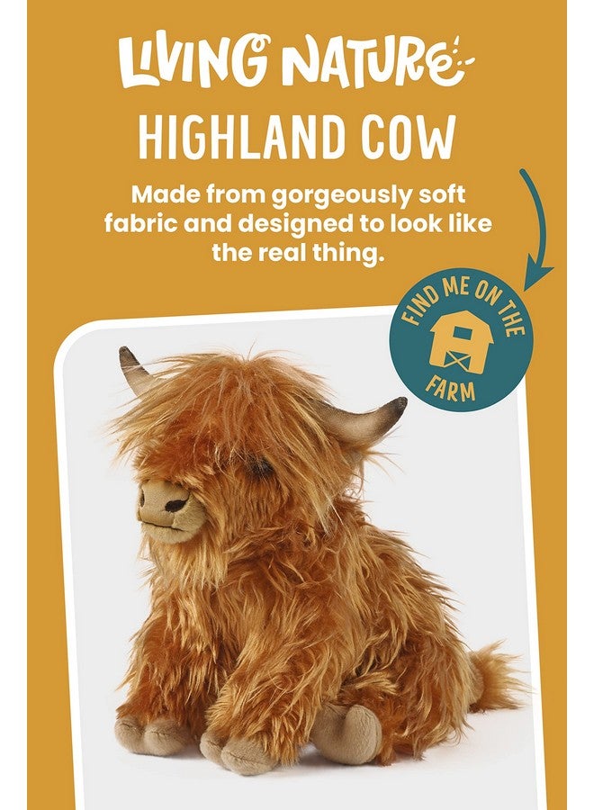 Keycraft Living Nature Highland Cow Brown Stuffed Animal | Farm Toy with Sound | Soft Toy for Kids | Naturli Eco-Friendly Plush | 9 Inches - Image 3