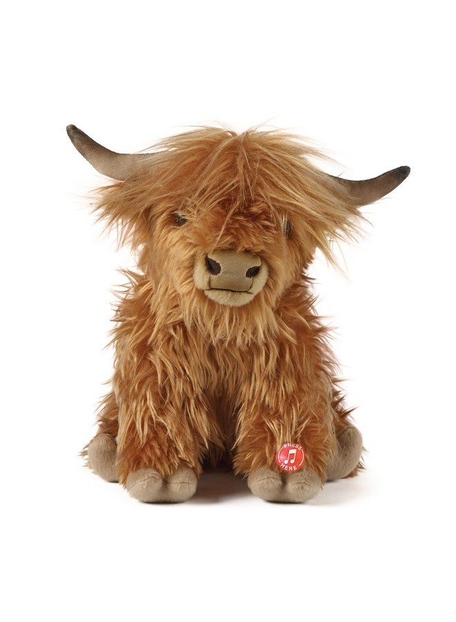 Keycraft Living Nature Highland Cow Brown Stuffed Animal | Farm Toy with Sound | Soft Toy for Kids | Naturli Eco-Friendly Plush | 9 Inches - Image 1