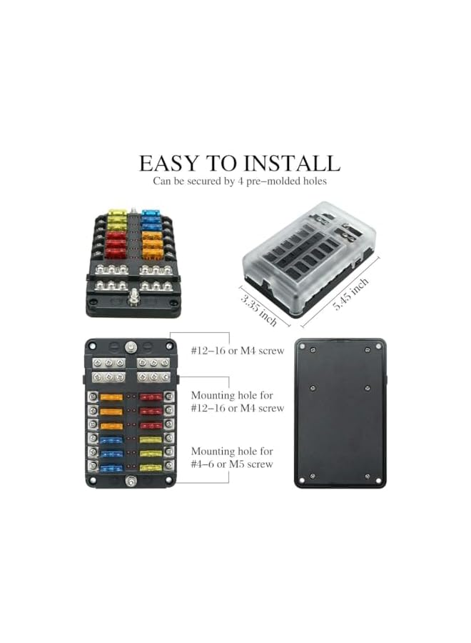 PROMASS صندوق فيوز 12 طريق شفرات مع مؤشر LED مع ناقل سالب، لوحة فيوز شفرات مقاومة للماء 12 دائرة 30A لكل دائرة للسيارات والقوارب والبحرية وSUV - Image 3