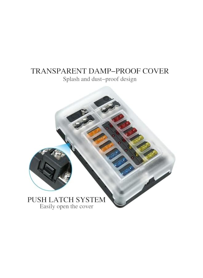 PROMASS صندوق فيوز 12 طريق شفرات مع مؤشر LED مع ناقل سالب، لوحة فيوز شفرات مقاومة للماء 12 دائرة 30A لكل دائرة للسيارات والقوارب والبحرية وSUV - Image 2