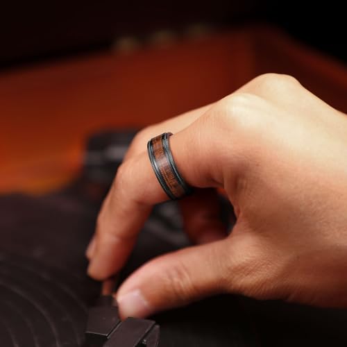 King Will Titanium Wedding Band for Men-8mm Black Titanium Men Ring with Koa Wood Inlay, Wooden Wedding Band Ring for Men Women Comfort Fit Size 10.5 - Image 4