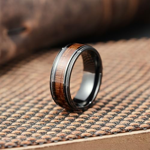 King Will Titanium Wedding Band for Men-8mm Black Titanium Men Ring with Koa Wood Inlay, Wooden Wedding Band Ring for Men Women Comfort Fit Size 10.5 - Image 2