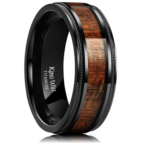 King Will Titanium Wedding Band for Men-8mm Black Titanium Men Ring with Koa Wood Inlay, Wooden Wedding Band Ring for Men Women Comfort Fit Size 10.5 - Image 1