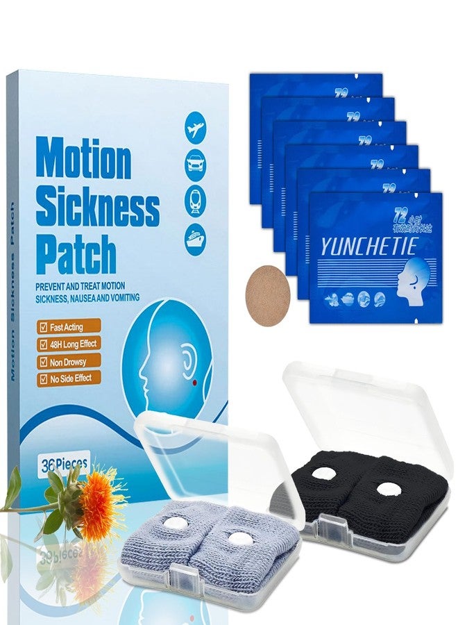 YONNAXO 36 Pcs Motion Sickness Patch, Anti Nausea Sea Sickness Patch with 2 Pairs Motion Sickness Wristbands, Travel Motion Car Sickness Relief Bands for Nausea, Dizziness and Vomiting from Seasickness - Image 1