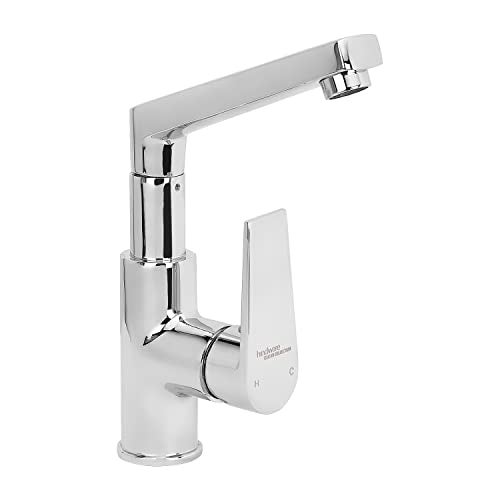 Hindware Italian Collection F360028CP Element Hot and Cold Sink Mixer with Swivel (Deck Mounted), Brass with Chrome Finish - Image 1