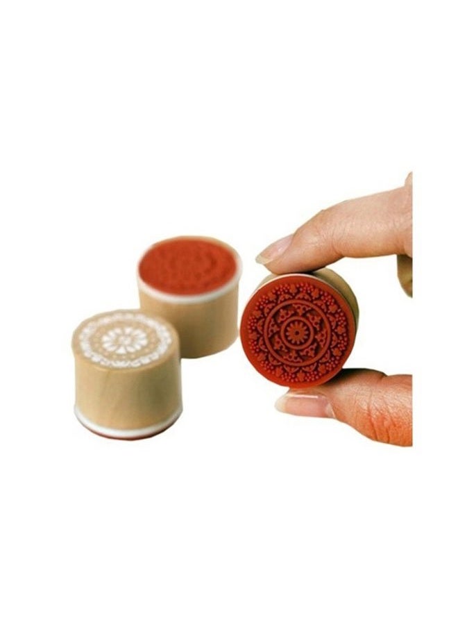 Decora 6 Pieces Floral Pattern Round Wooden Rubber Stamp for Scrapbooking - Image 5