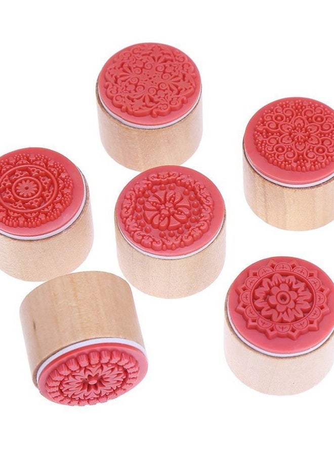 Decora 6 Pieces Floral Pattern Round Wooden Rubber Stamp for Scrapbooking - Image 2