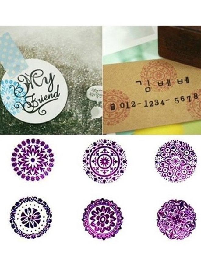 Decora 6 Pieces Floral Pattern Round Wooden Rubber Stamp for Scrapbooking - Image 4