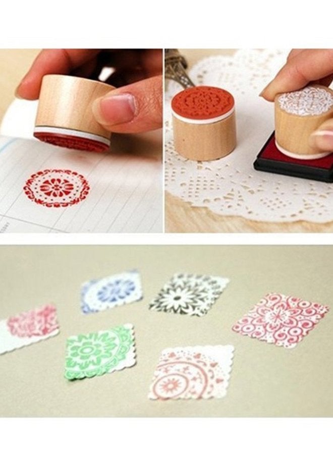 Decora 6 Pieces Floral Pattern Round Wooden Rubber Stamp for Scrapbooking - Image 3