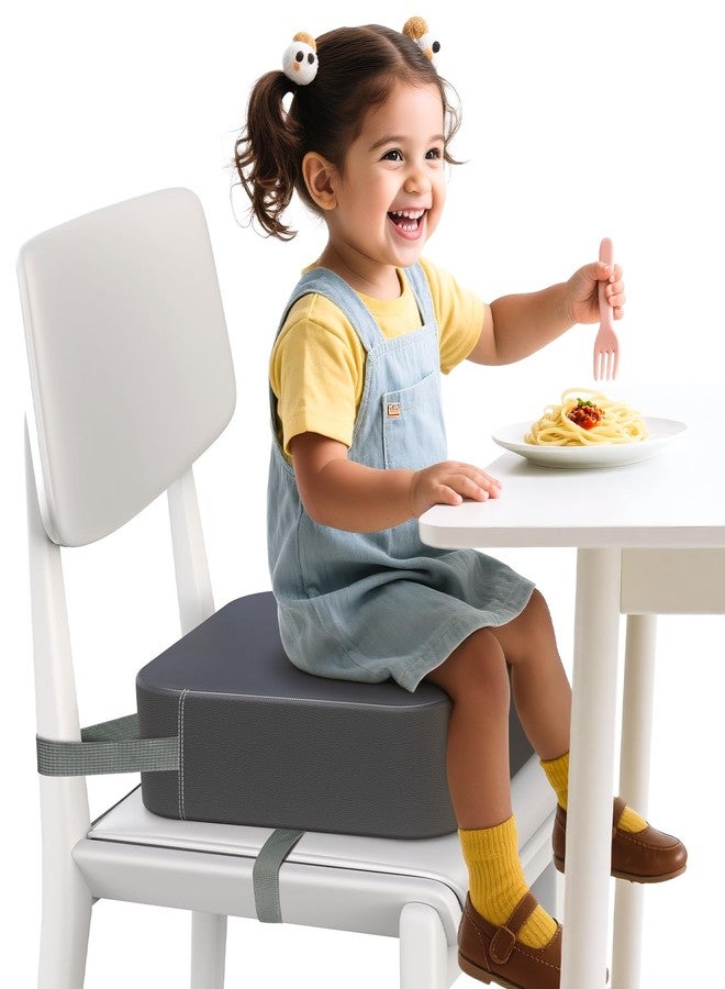 OPZAVYA Booster Seat for Kitchen Chair – Toddler Booster Seats for Dining Table with 2 Secure Buckle Straps, PU Leather Booster Cushion Foam Chair for Baby Kids, Portable & Easy to Clean (Dark Grey) - Image 1