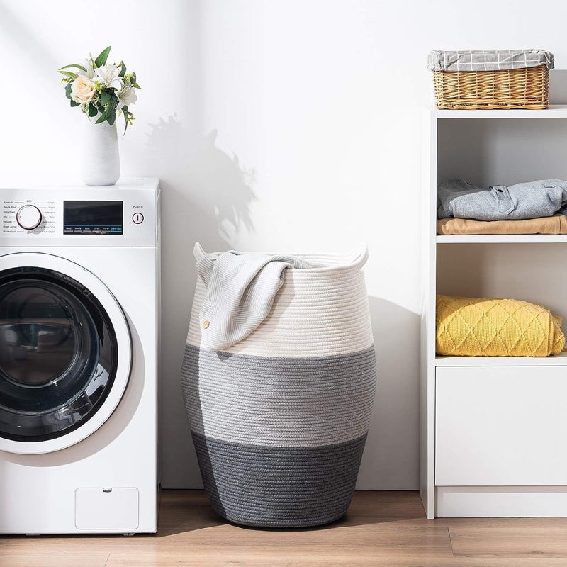 RELEMTRA Tall Extra Large Storage Basket with Lid Cotton Rope Storage Baskets Woven Laundry Hamper with Cover Toy Storage Bin for Toys Blanket in Living Room Baby Nursery WhiteGrey - Image 3