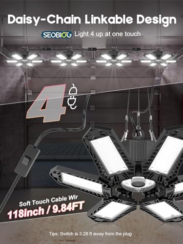 SEOBIOG Plug in Garage Light, 200W 20000LM Linkable Shop Light with On/Off Switch, 6500K Hanging LED Lights with 9.84ft Power Cord and US Plug, for Garage, Workshop,Work Bench - Image 3