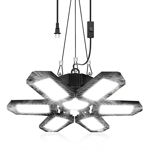 SEOBIOG Plug in Garage Light, 200W 20000LM Linkable Shop Light with On/Off Switch, 6500K Hanging LED Lights with 9.84ft Power Cord and US Plug, for Garage, Workshop,Work Bench - Image 1