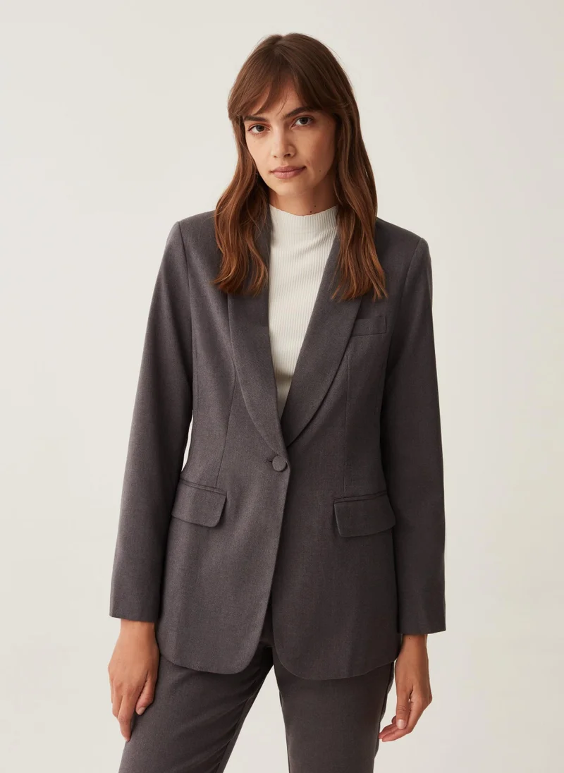 او في اس Solid Colour Single-Breasted Blazer