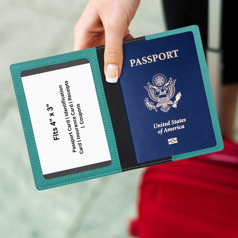 Ciana Passport Holder for Men and Women - PU Leather Passport Cover and Card Holder - Combo Slim Passport Holder with Card Protector Slot, Travel Must Haves (Turquoise) - Image 2
