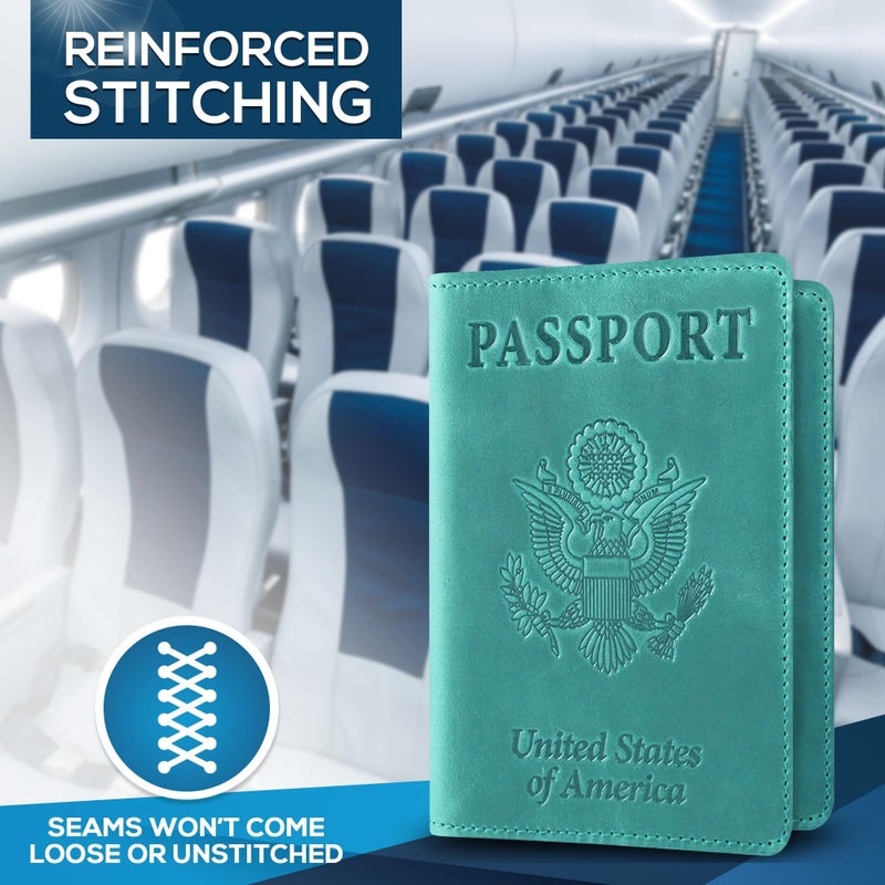 Ciana Passport Holder for Men and Women - PU Leather Passport Cover and Card Holder - Combo Slim Passport Holder with Card Protector Slot, Travel Must Haves (Turquoise) - Image 5