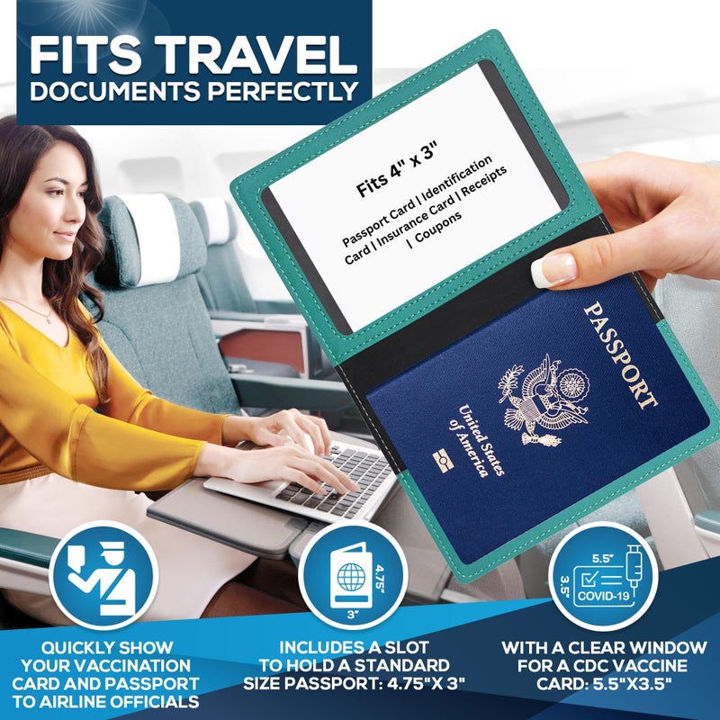 Ciana Passport Holder for Men and Women - PU Leather Passport Cover and Card Holder - Combo Slim Passport Holder with Card Protector Slot, Travel Must Haves (Turquoise) - Image 4