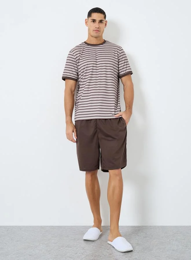 Men Oversized Striped T-Shirt and Shorts Set