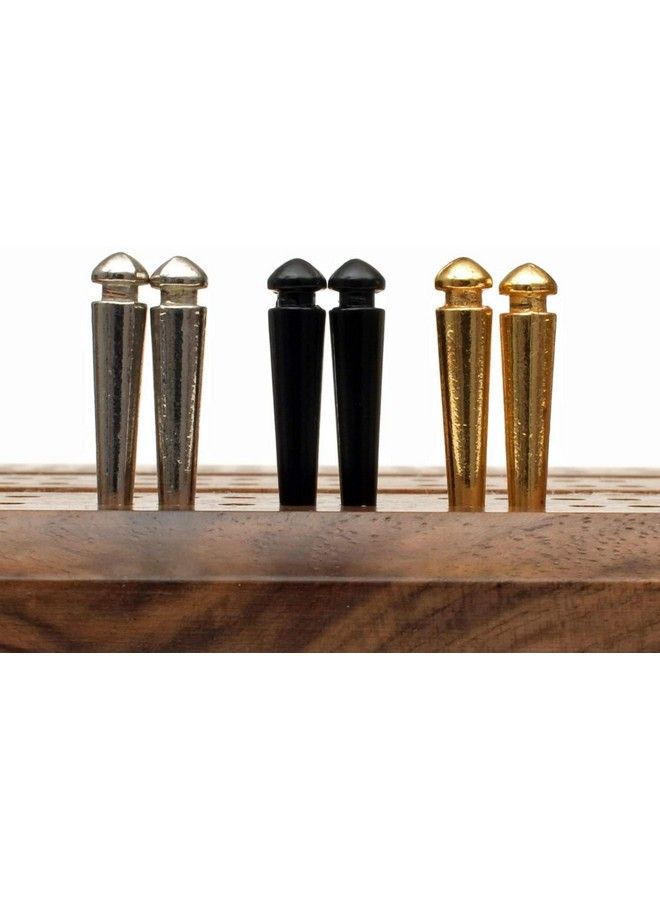 WE Games Easygrip Metal Cribbage Board Pegs And Velvet Pouch Set Of 6 Pins (2 Gold 2 Silver 2 Black)  - Image 4