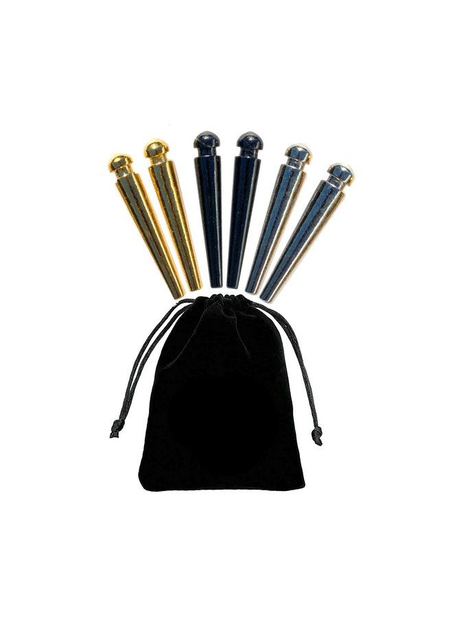 WE Games Easygrip Metal Cribbage Board Pegs And Velvet Pouch Set Of 6 Pins (2 Gold 2 Silver 2 Black)  - Image 1