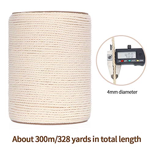 HOMEBOBO Macrame Cord 4mm x 328Yards(984Feet),Natural Cotton Macrame Rope - 3 Strands Twisted Macrame Cotton Cord for Wall Hanging, Plant Hangers, Crafts, Gift Wrapping and Wedding Decorations - Image 3