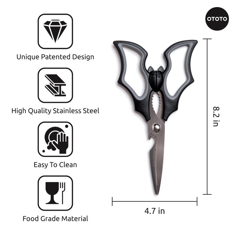OTOTO Elizabat Kitchen Scissors - Halloween Goth Cute Bat Kitchen Shears, Gothic Scissors Utensils - Spooky Bats Halloween Gifts, Cute Gadgets, Kitchen Gadgets - Image 5