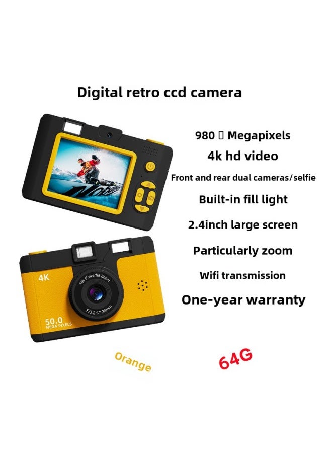 Generic 2024 HD Dual Camera Wifi Digital Camera Beginner Student Party Camera Digital Travel Card Camera-Body Color:Orange/store Manager Recommendation  64g  - Image 1