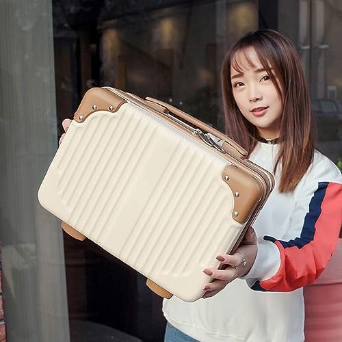 SUNBEET Portable Hard Shell Cosmetic Travel Case, Small Travel Hand Luggage With Elastic Band, Mini Abs Carrying Makeup Box Case Suitcase (White & Brown), 5 Cm - Image 2