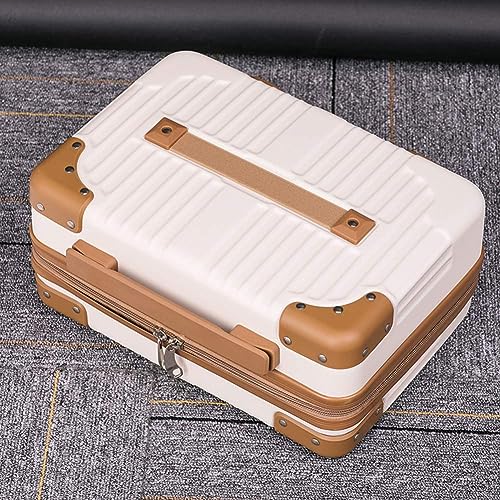 SUNBEET Portable Hard Shell Cosmetic Travel Case, Small Travel Hand Luggage With Elastic Band, Mini Abs Carrying Makeup Box Case Suitcase (White & Brown), 5 Cm - Image 3
